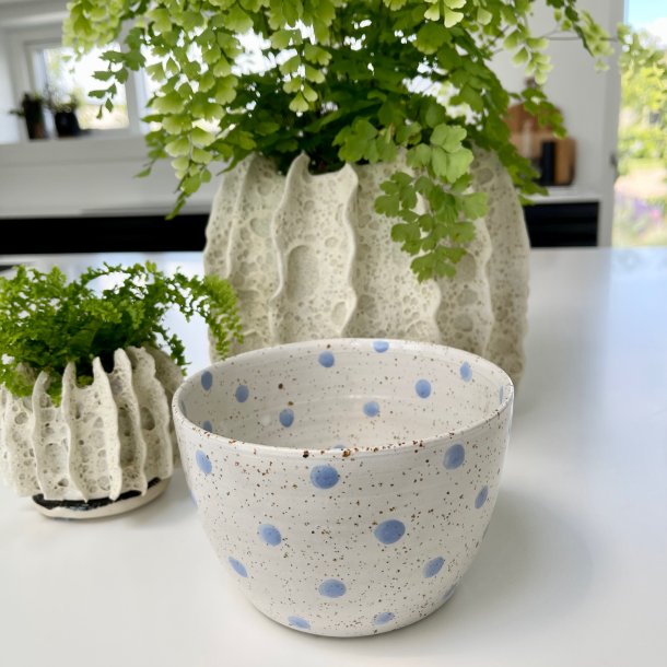 Sk�l med lysebl� dots