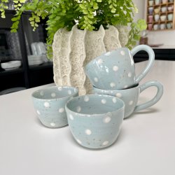 Himmelbl� Morgenmadss�t med hvide dots