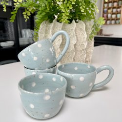 Himmelbl� Morgenmadss�t med hvide dots