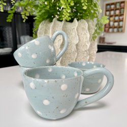 Himmelbl� Morgenmadss�t med hvide dots