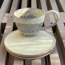 Desserttallerken, lysegul mat