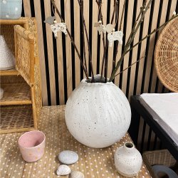 Krukke, mat hvid med m�nster