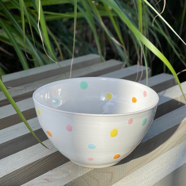 Sk�l, hvid med multi dots