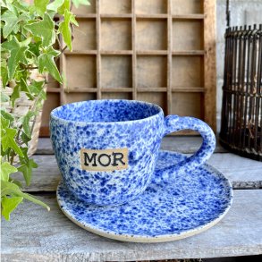 MOR kop med hank i den smukke bl�/hvide glasur