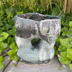 Unika krukke i kraterglasur i gr�nne nuancer