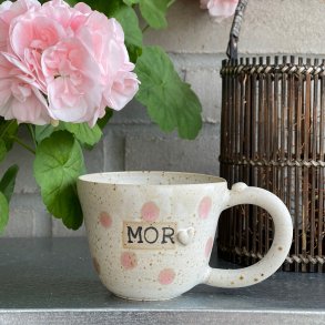 Mor kop i creme med pink dots