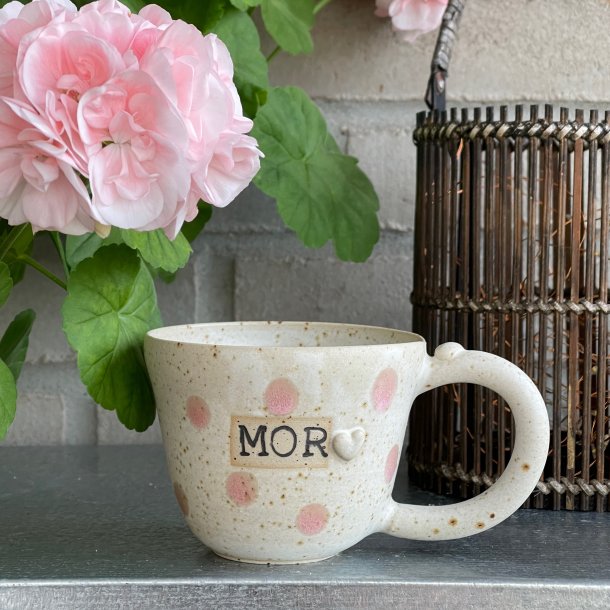 Mor kop i creme med pink dots