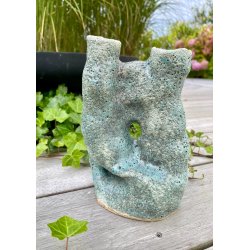 Skulptur vase i flot gr�n kraterglasur