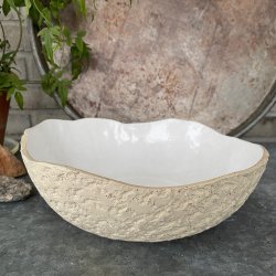 Stor smuk unika sk�l, hvid blank glasur