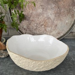 Stor smuk unika sk�l, hvid blank glasur